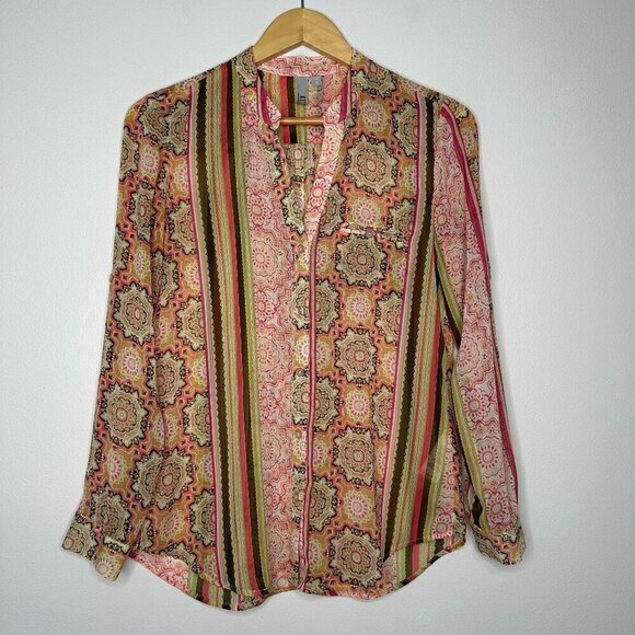 Kut from the Kloth Shirt button up floral Size XS Sheer Long Sleeve - Picture 1 of 13